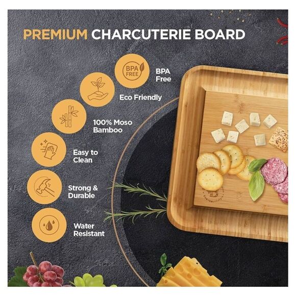 NEW Charcuterie Board Bamboo Cheese Board Gift Set - Picture 7 of 9